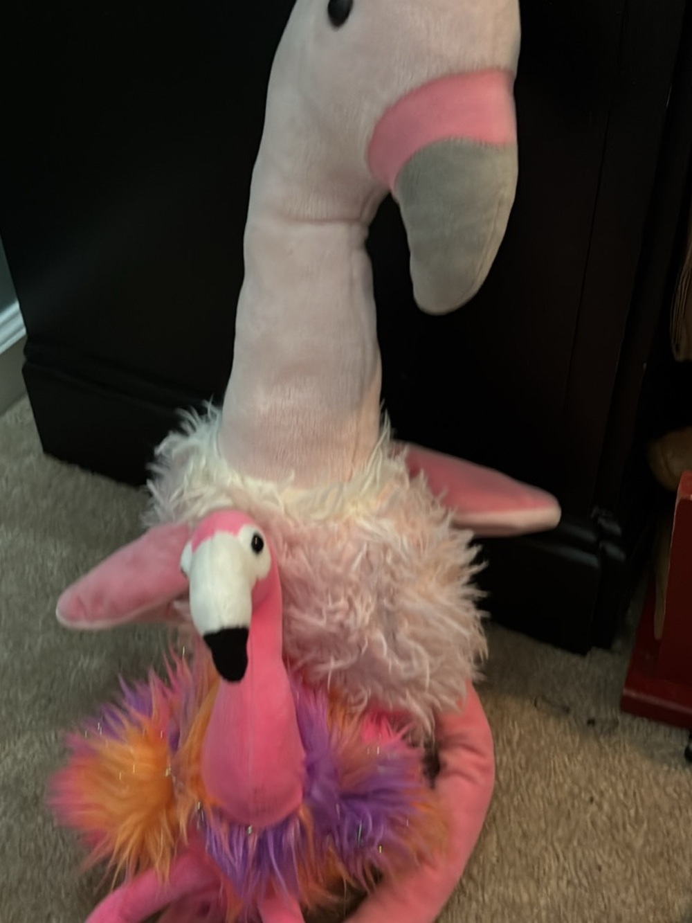 Plush Pink Flamingos Stuffed Toy with Feathered Collar